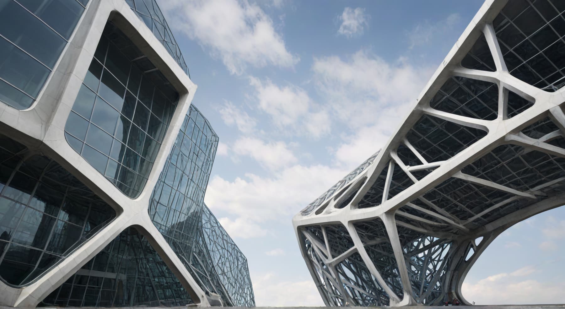 Angular glass and steel structure of a modern building