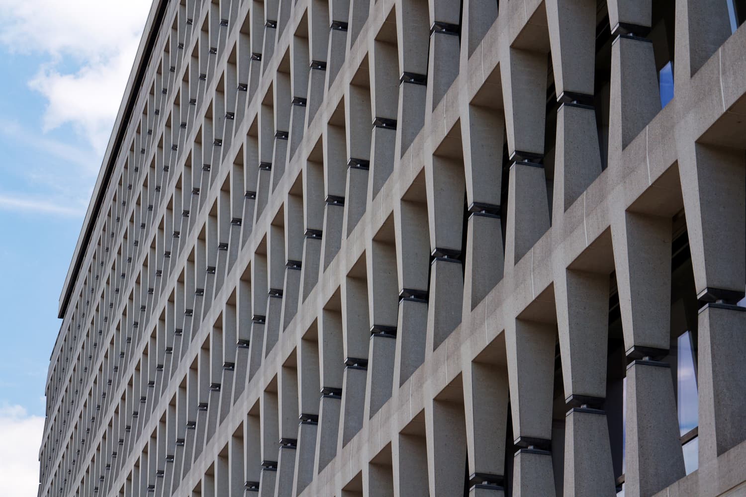 Modernist facade of the former Banque Lambert building in Brussels