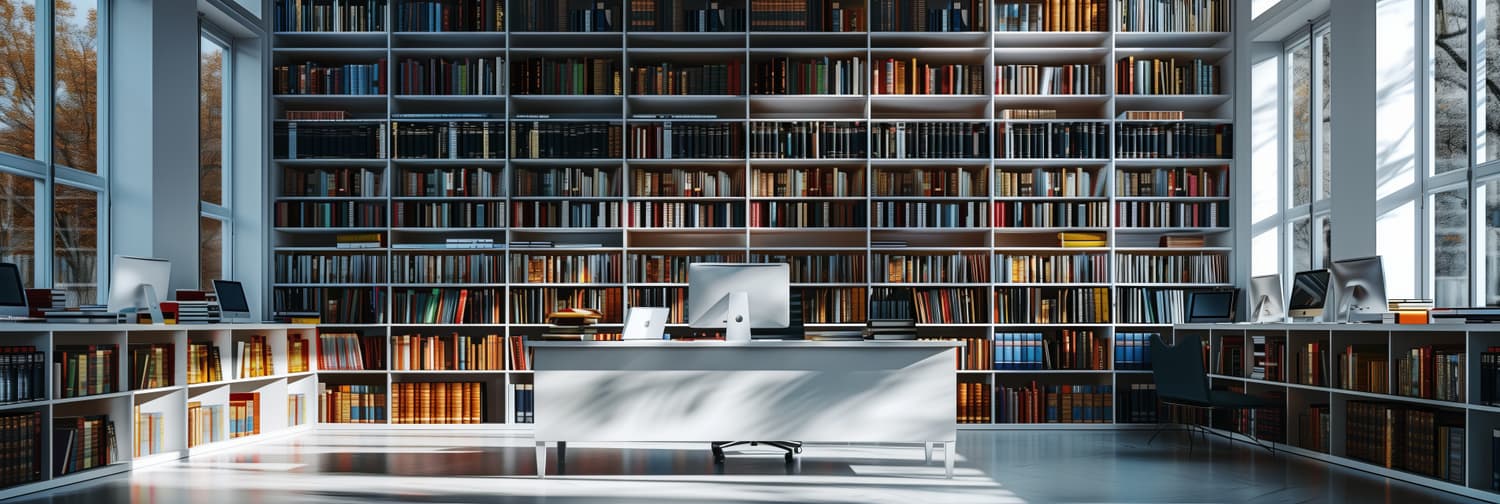 Rows of shelves inside a modern library