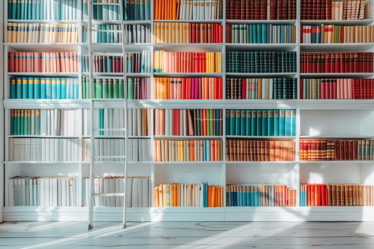 Library bookcase with a ladder against the shelves