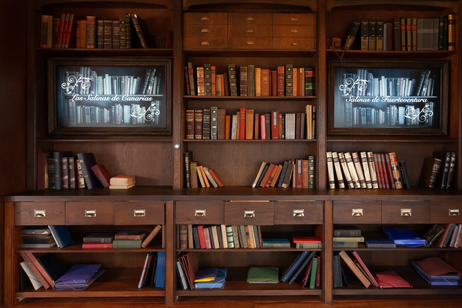 Front view of a library reading area
