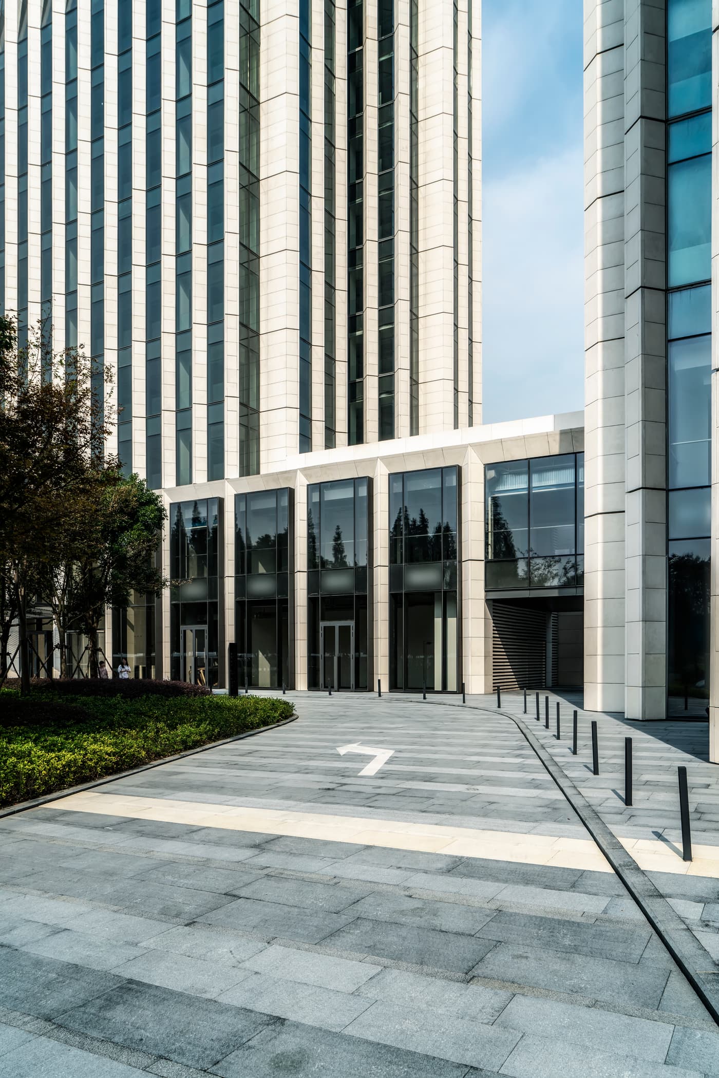 Entrance plaza of an office building in a financial district