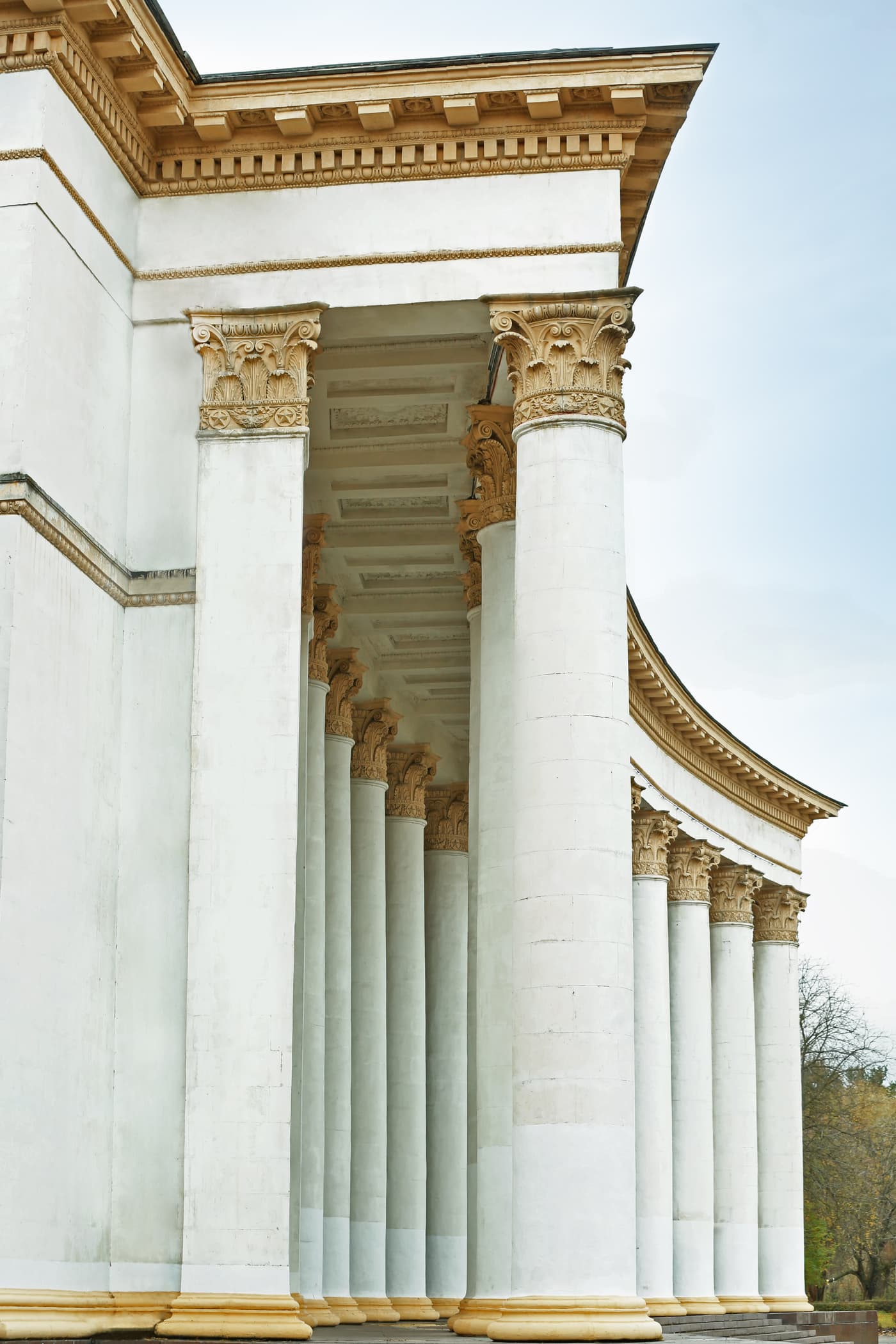 Neoclassical stone columns on the facade of a civic government building